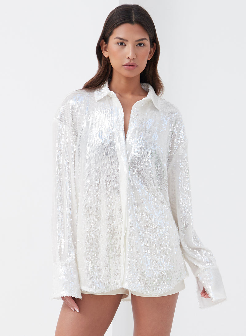 4th ☀ Reckless | Zoey Sequin Shirt White